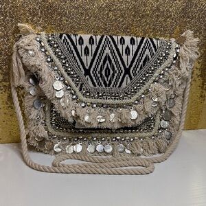 Antik Kraft Banjara Bohemian Multibeaded Fringe clutch with a Removable Strap